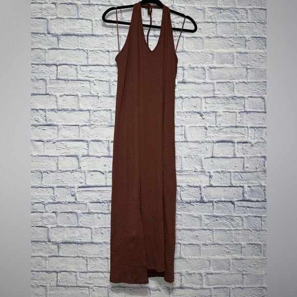 Old Navy Women's Root Beer Fitted Sleeveless Halter Rib-Knit Midi Dress - NWT 4X - Picture 4 of 11